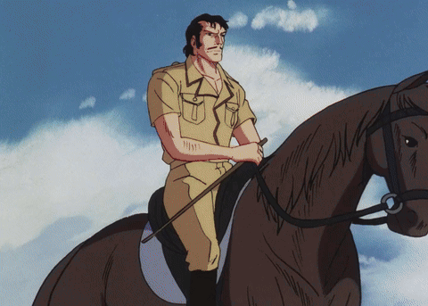 Man In Tan Shirt Riding Brown Horse GIF