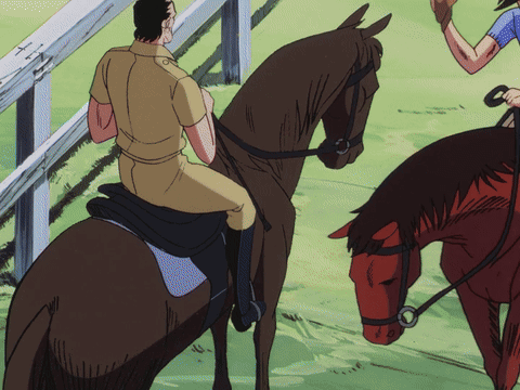 Man In Tan Uniform Riding Brown Horse GIF