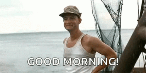 Man In Tank Top And Hat Saying Good Morning On Boat GIF