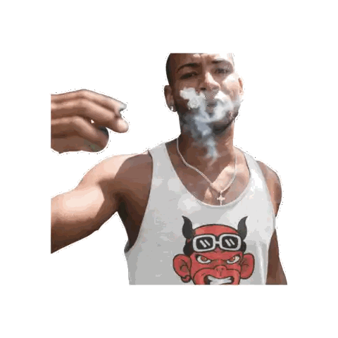 Man in Tank Top With Devil Face Smoking Cigarette