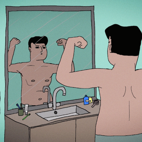 Man In The Mirror Looking At Muscles GIF