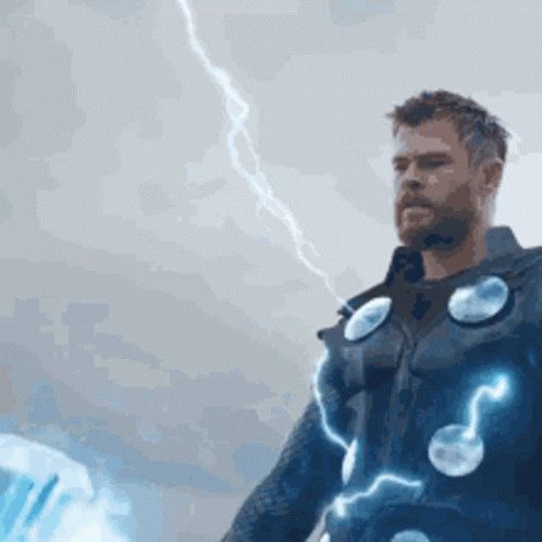 Man in Thor Costume Before Lightning Storm