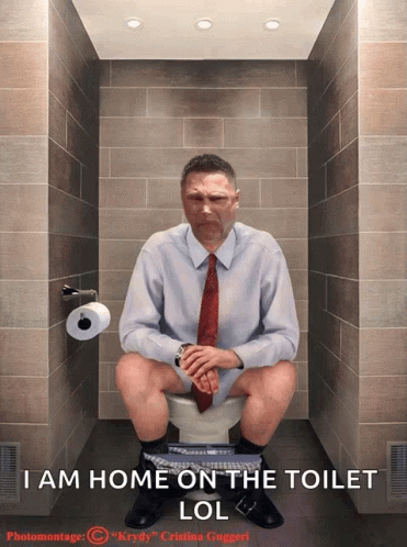 Man In Tie On Toilet Saying I Am Home On The Toilet Lol GIF