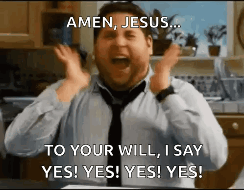 Man in Tie Saying Amen Jesus to Your Will