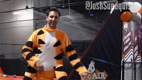Man In Tigger Costume With Gar Sign GIF
