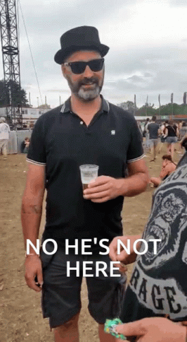 Man In Top Hat And Sunglasses Holding Beer Saying No He's Not Here GIF