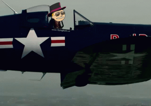 Man in Top Hat Flying Plane With Letter D