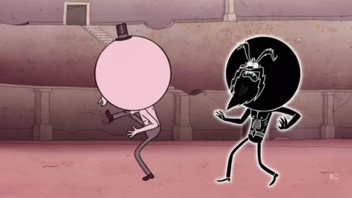 Man In Top Hat Next To Skeleton Character GIF