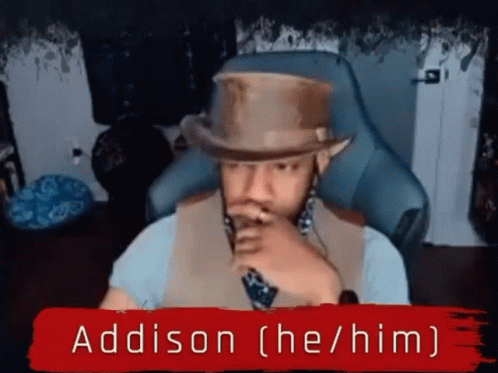 Man In Top Hat Sitting In Chair With Name Addison GIF