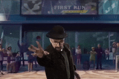 Man in Top Hat with First Run Sign