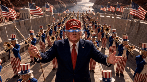 Man in Trump Hat in Front of Marching Band