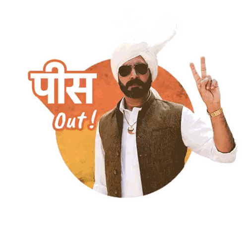 Man in Turban and Sunglasses Giving Peace Sign