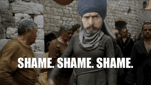 Man in Turban in Crowd Shame Shame Shame