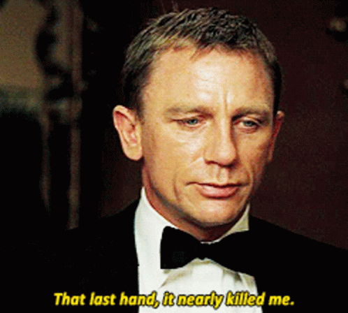 Man in Tuxedo and Bow Tie Saying That Last Hand It Nearly Killed Me