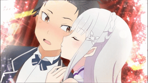Man in Tuxedo Kissing Girl with White Hair