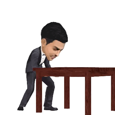 Man in Tuxedo Pushing Table