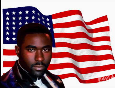 Man in Tuxedo with Waving American Flag