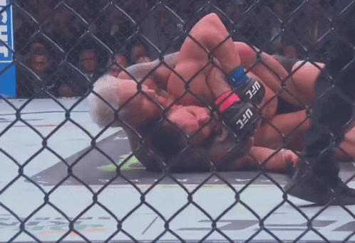 Man in UFC Gloves Holding Another Man in Cage