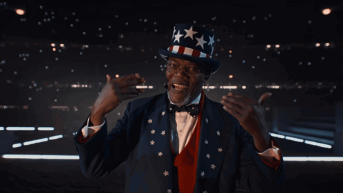 Man in Uncle Sam Costume Arms Outstretched