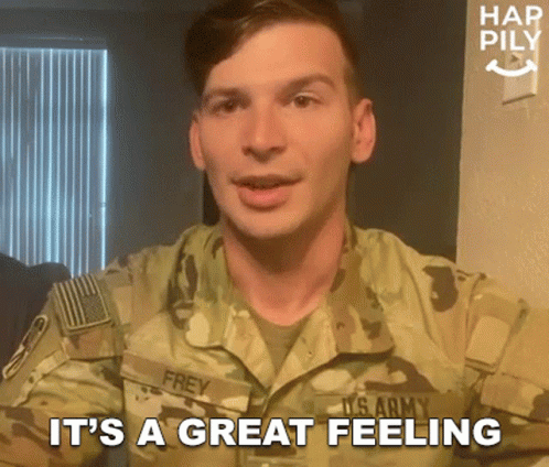 Man in US Army Uniform Saying It's a Great Feeling