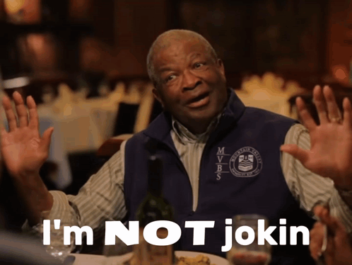 Man in Vest Saying I'm Not Jokin