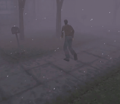 Man in Video Game Running in Fog