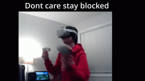 Man in VR Headset Playing Video Game Dont Care Stay Blocked