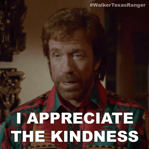 Man in Walker Texas Ranger Shirt Appreciating Kindness