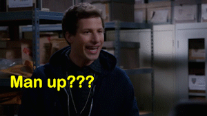 Man in Warehouse Saying Man Up