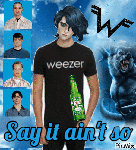 Man in Weezer Shirt Holding Beer