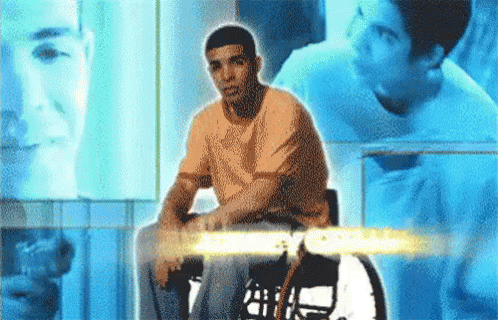 Man in Wheelchair Surrounded by Collage