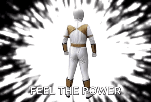 Man in White and Gold Power Ranger Costume Feel the P