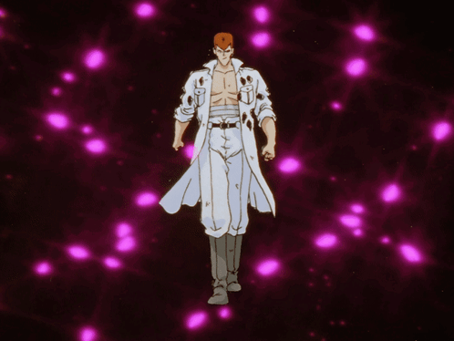 Man in White Coat Surrounded by Purple Glowing Lights