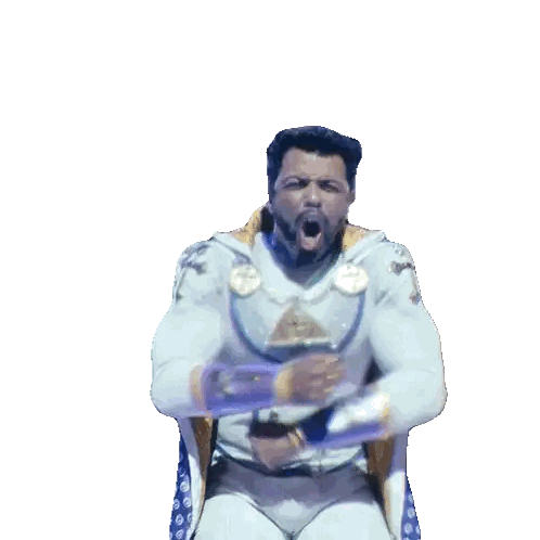 Man in White Costume with Pyramid