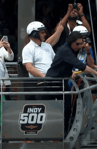 Man In White Helmet At Indy 500 GIF