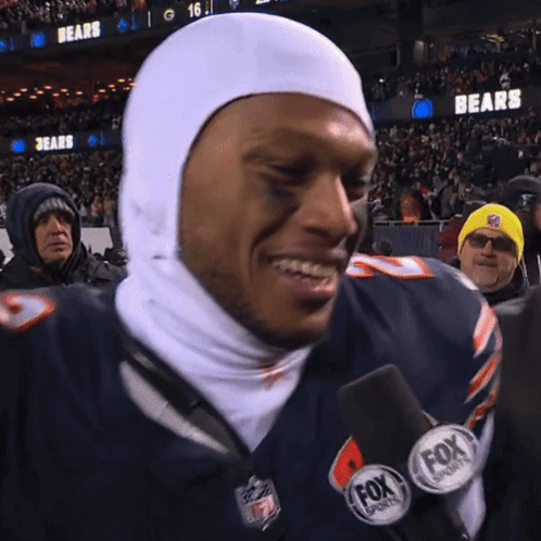 Man in White Hood and Bears Jersey