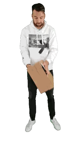 Man in White Hoodie Holding Cardboard Box