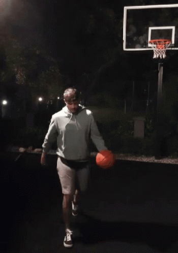 Man In White Hoodie Playing Basketball GIF
