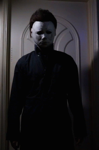 Man In White Mask At Door With Emergency Sticker GIF