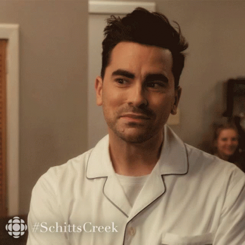 Man in White Pajama Shirt With Schitt's Creek