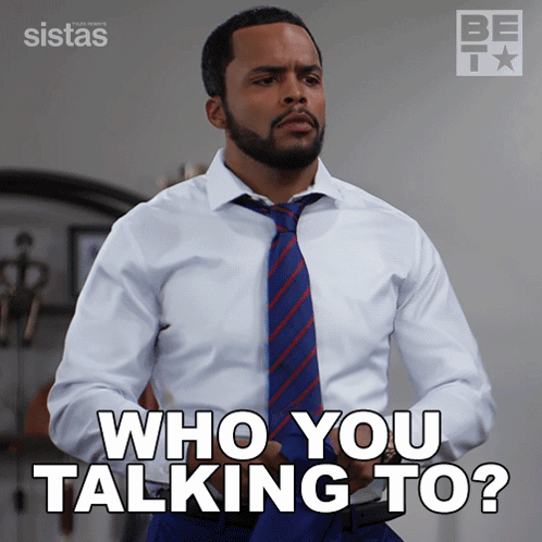 Man In White Shirt And Blue Tie Asking Who You Talking To GIF