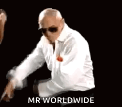 Man in White Shirt and Sunglasses Dancing Mr Worldwide