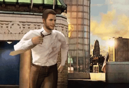 Man in White Shirt and Tie Running Outside Building