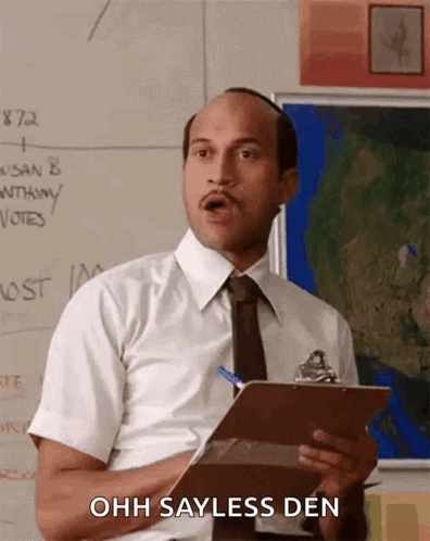 Man in White Shirt and Tie Saying Ohh Sayless Den