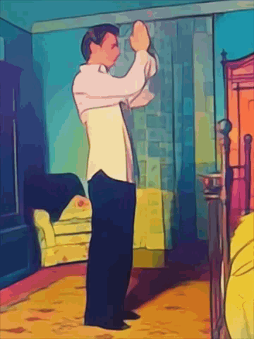 Man In White Shirt And Tie Standing In Bedroom GIF