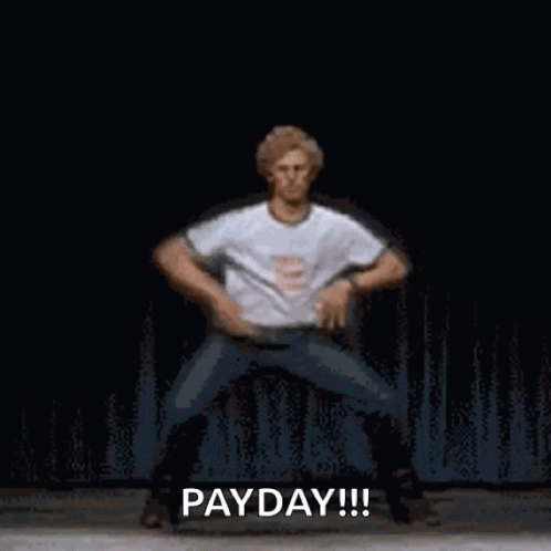 Man In White Shirt Dancing Saying Payday GIF