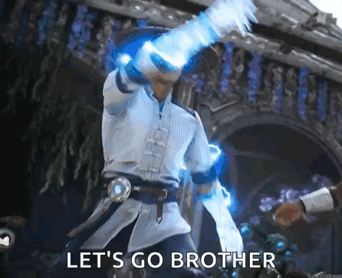 Man in White Shirt Holding Sword Lets Go Brother