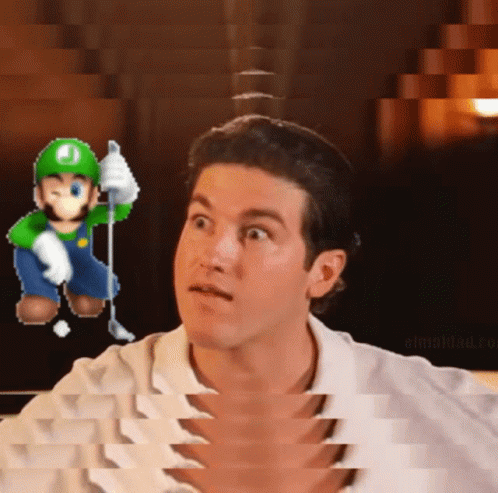 Man in White Shirt Next to Mario Holding Golf Club