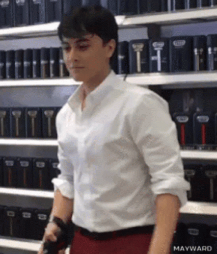 Man in White Shirt, Red Pants, Shaving Cream