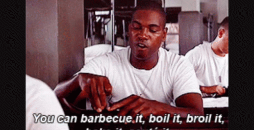 Man in White Shirt Saying You Can Barbecue It Boil It Broil It